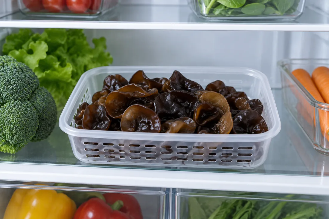 refrigerated fresh wood ear in a protected container
